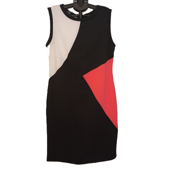 Cynthia Rowley Women’s Black White Orange Colorblock Sheath Dress Size 12 - Picture 1 of 13